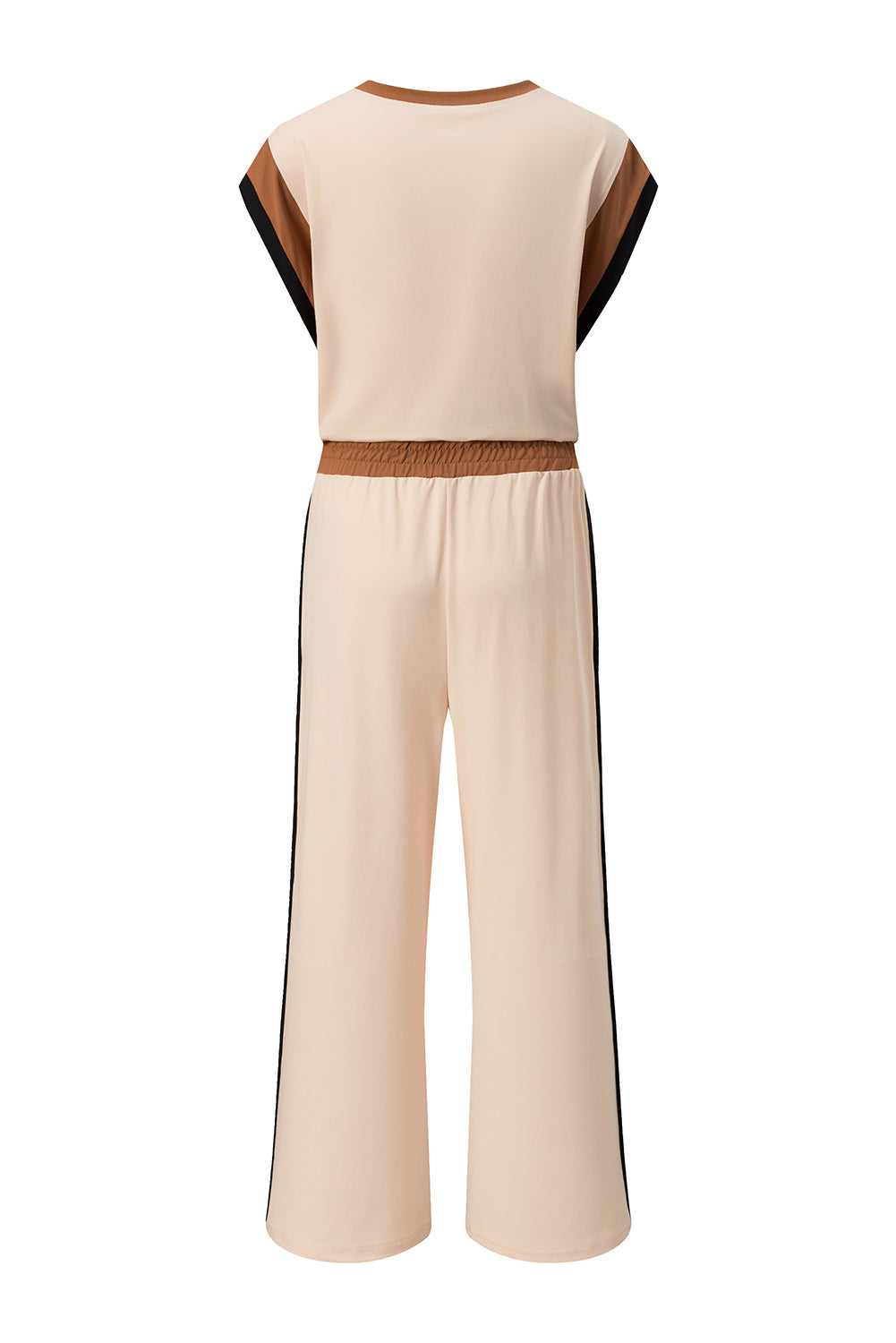 White Color Block Detail Casual Two-piece Set