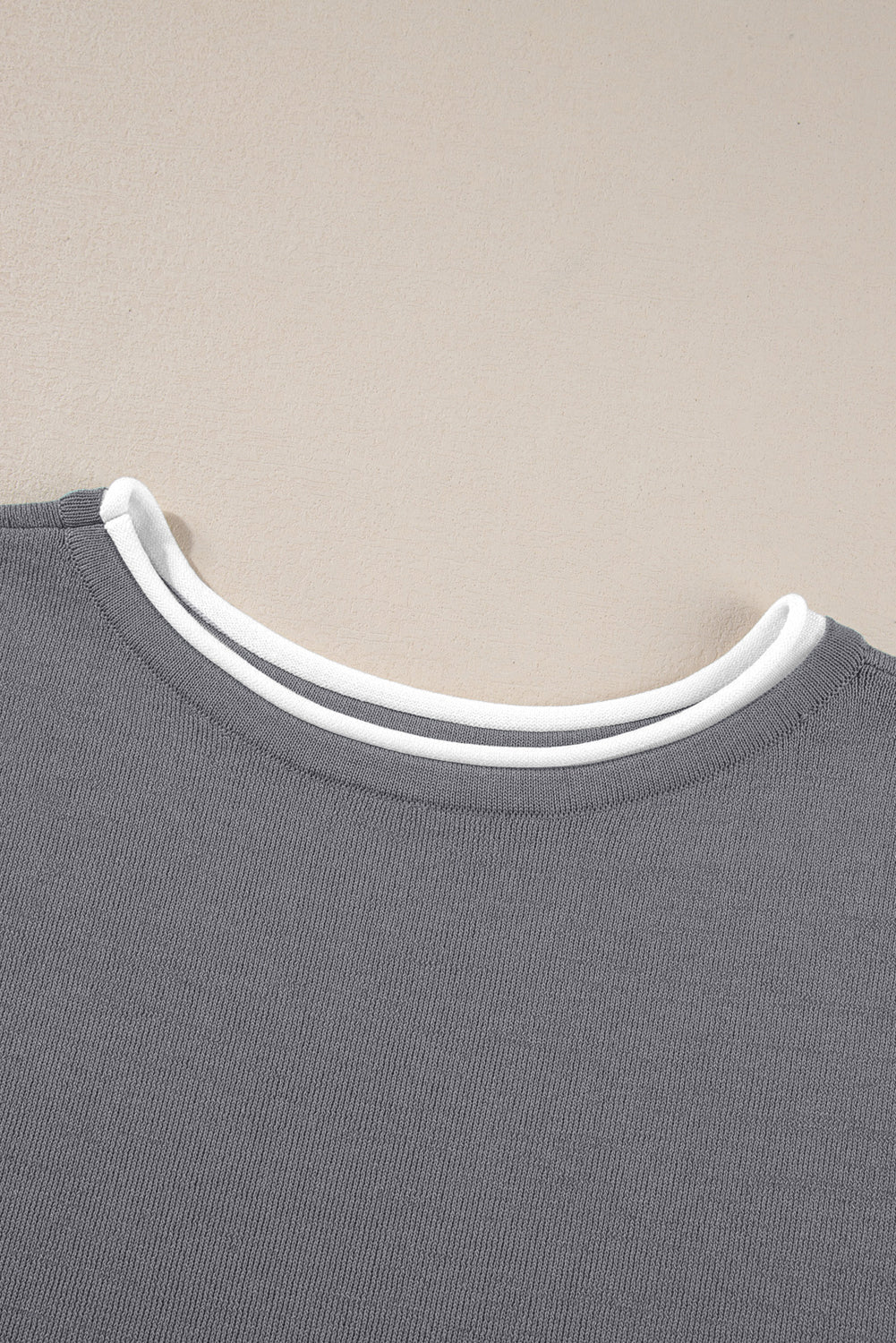 Medium Grey Contrast Trim Half Sleeve Top Drawstring Pants Loose 2pcs Sweater Suit