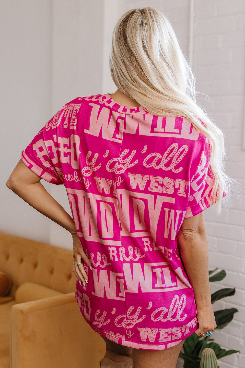 Rose Howdy Cowboy Letter Printed Western Fashion Tee