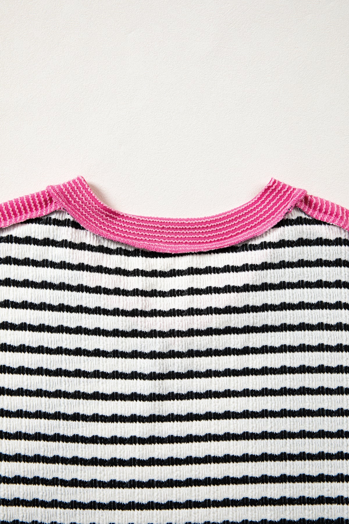 Black Stripe Textured Knit Twisted Rib Contrast Patchwork V Neck Long Sleeve Top