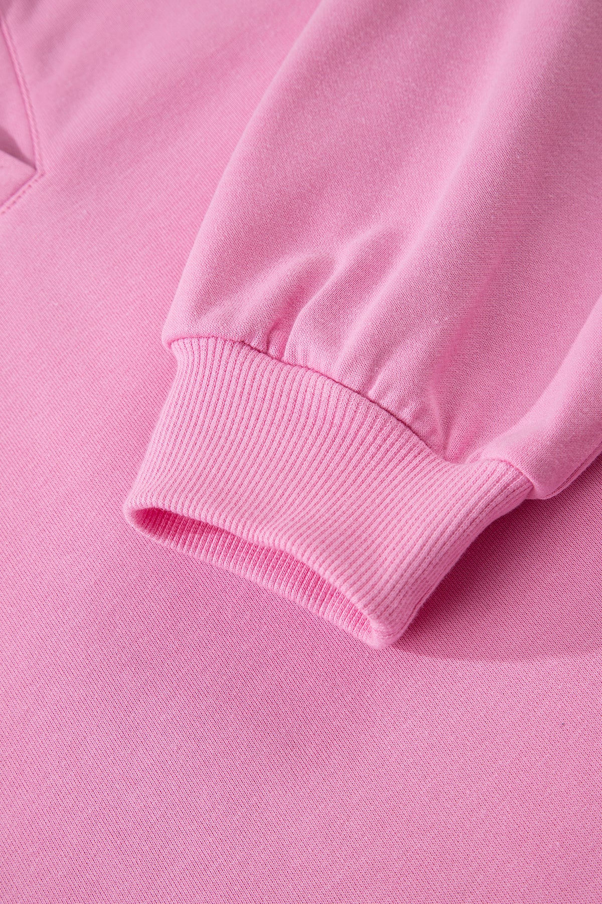 Bright Pink Polo Collar V Neck Pullover and Drawstring Sweatpants Set