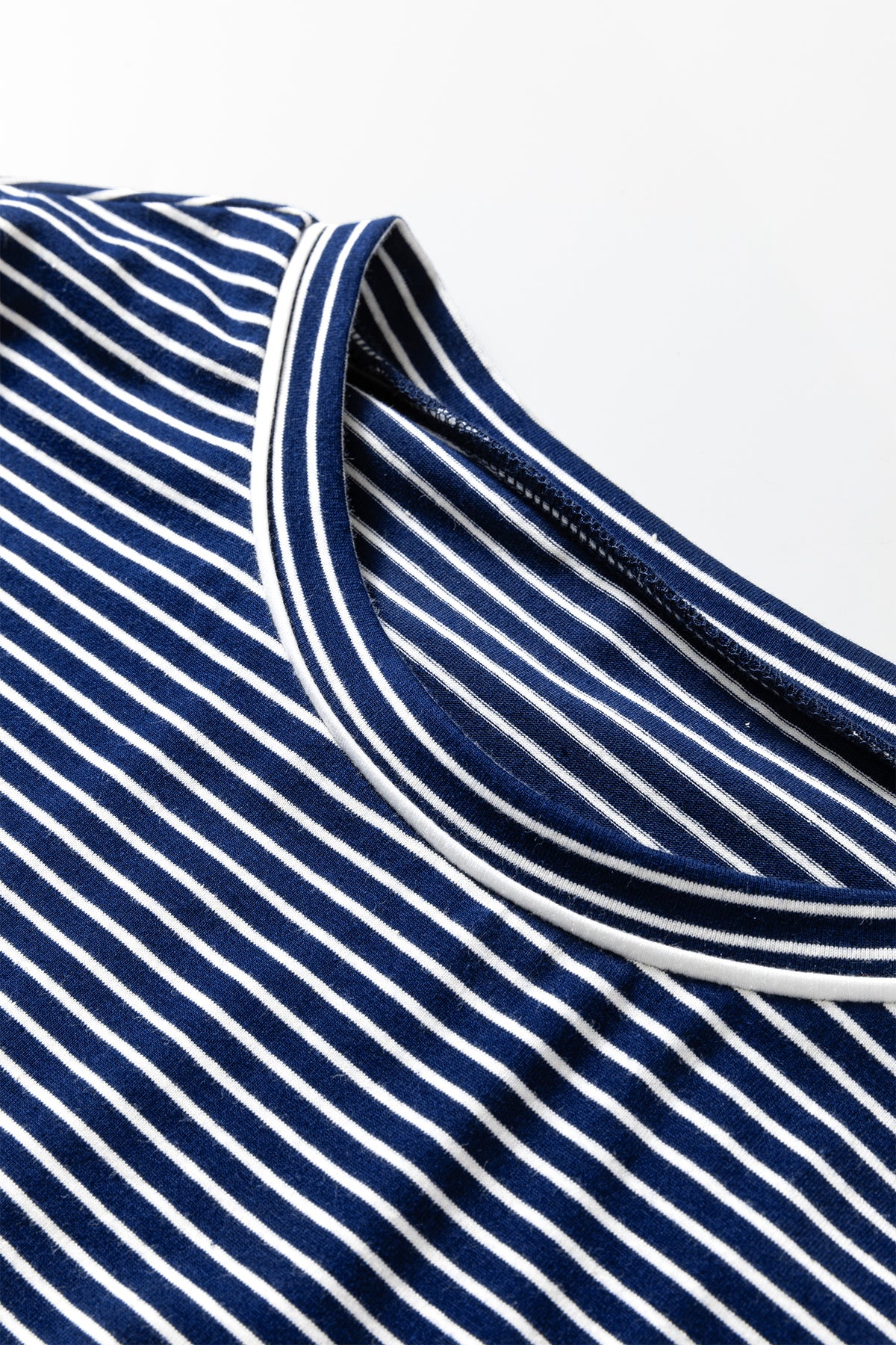 Blue Stripe Drop Shoulder Round Neck Long Sleeve Tee and Buttoned Shorts 2pcs Lounge Set
