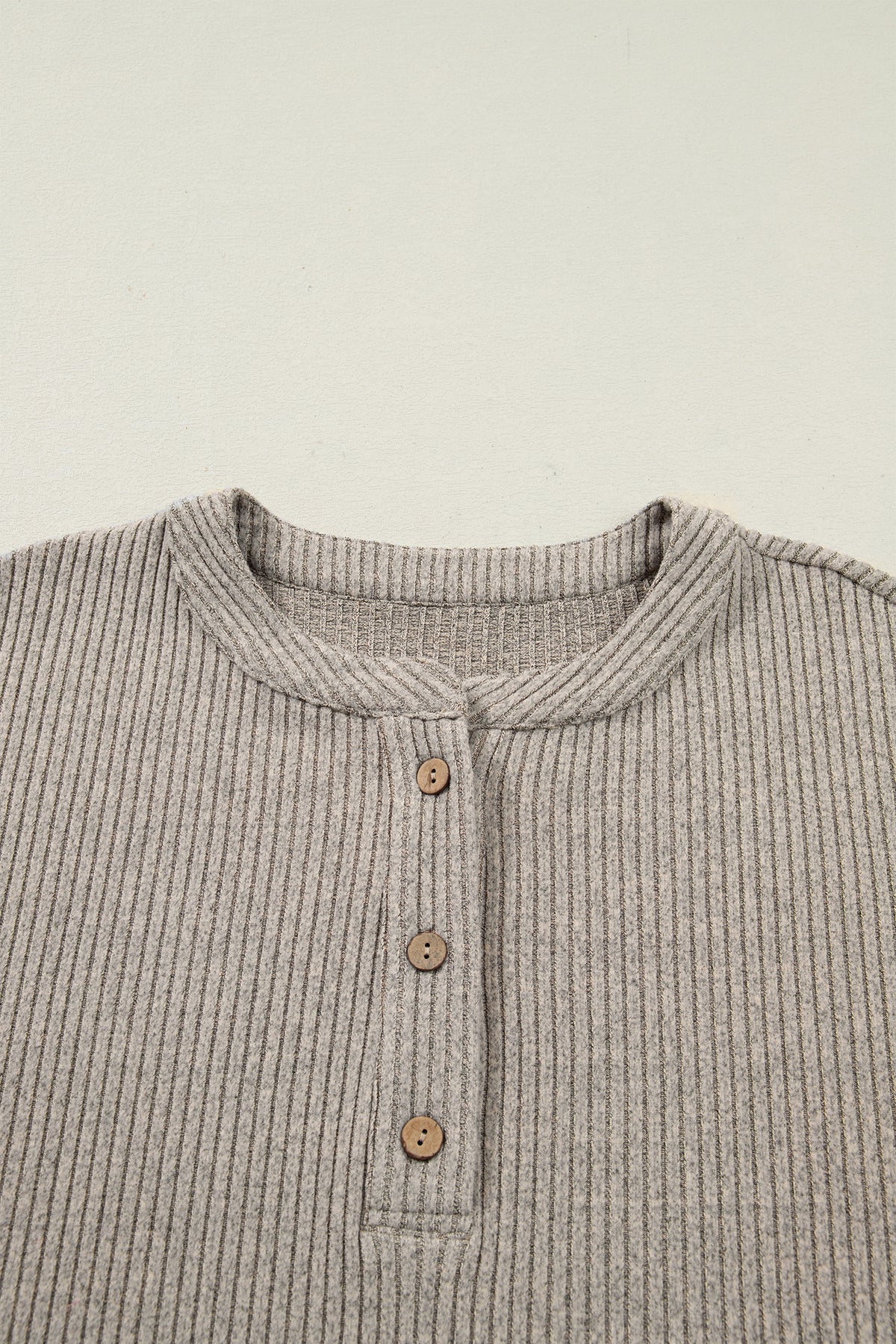 Simply Taupe Plus Size Ribbed Knit Kangaroo Pocket Henley Long Sleeve Top