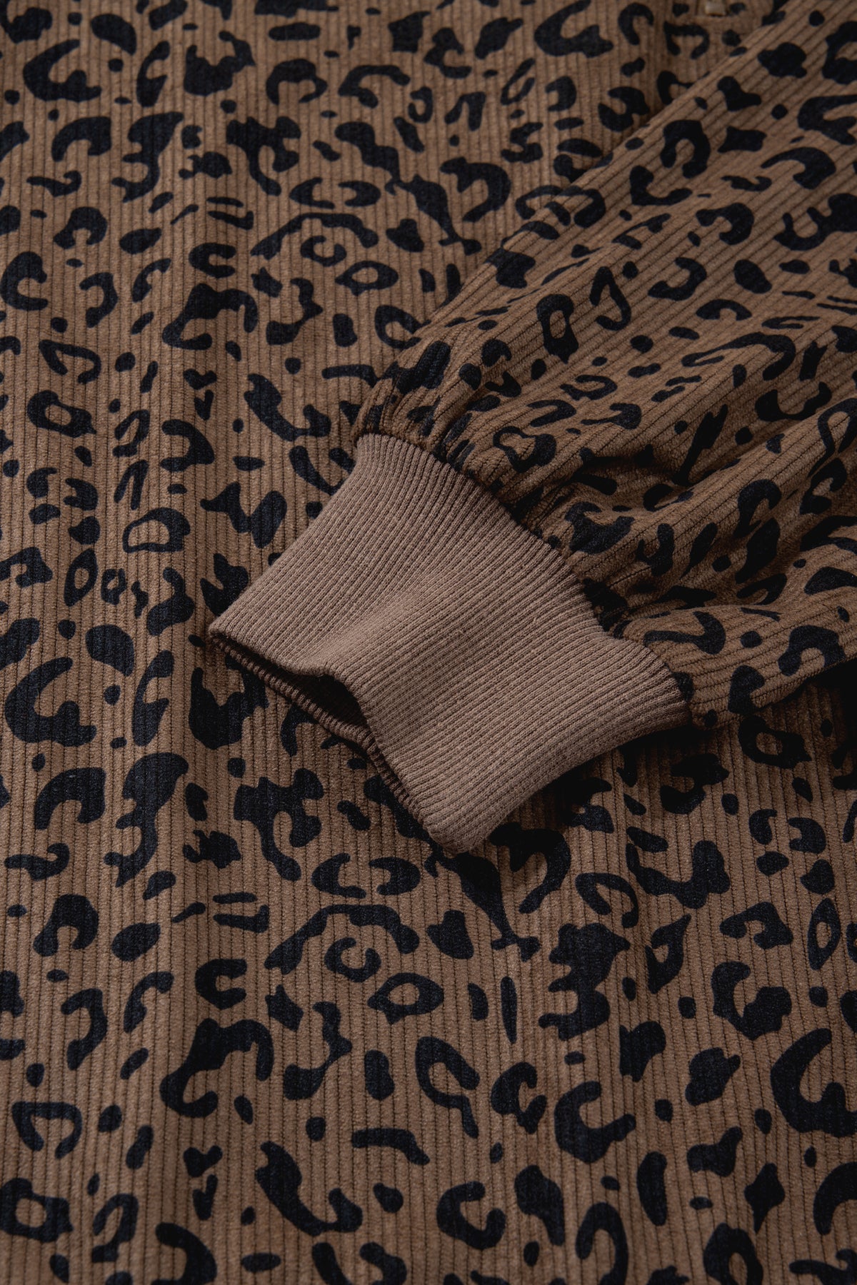 Brown Leopard Print Quarter Zip Corduroy Sweatshirt