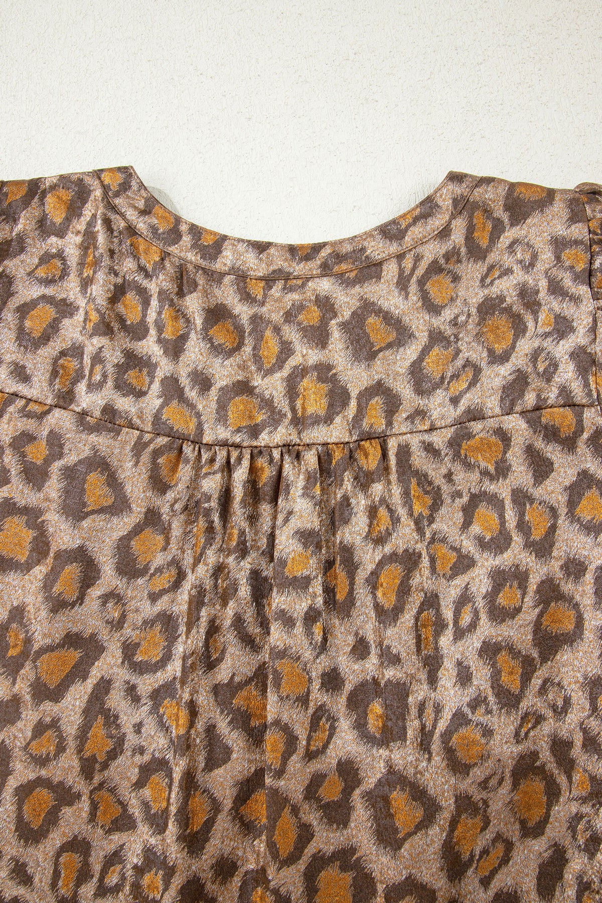 Khaki Leopard Print V Neck Ruffled Sleeve Tiered Loose Mini Dress