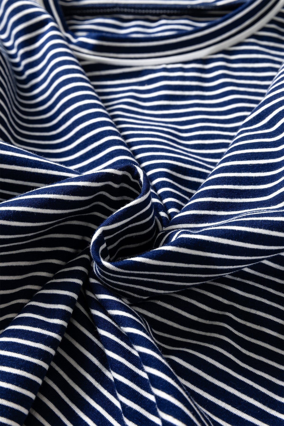 Blue Stripe Drop Shoulder Round Neck Long Sleeve Tee and Buttoned Shorts 2pcs Lounge Set