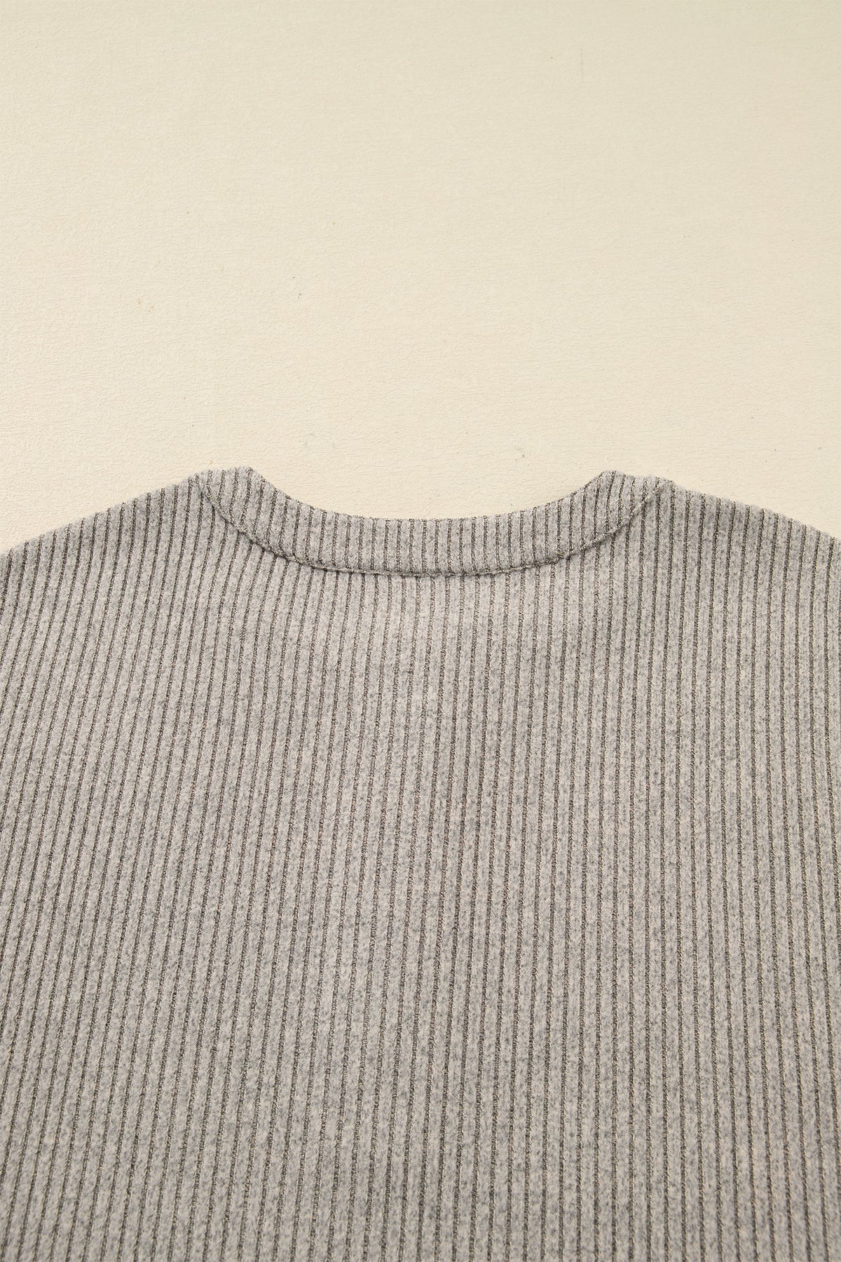 Simply Taupe Plus Size Ribbed Knit Kangaroo Pocket Henley Long Sleeve Top