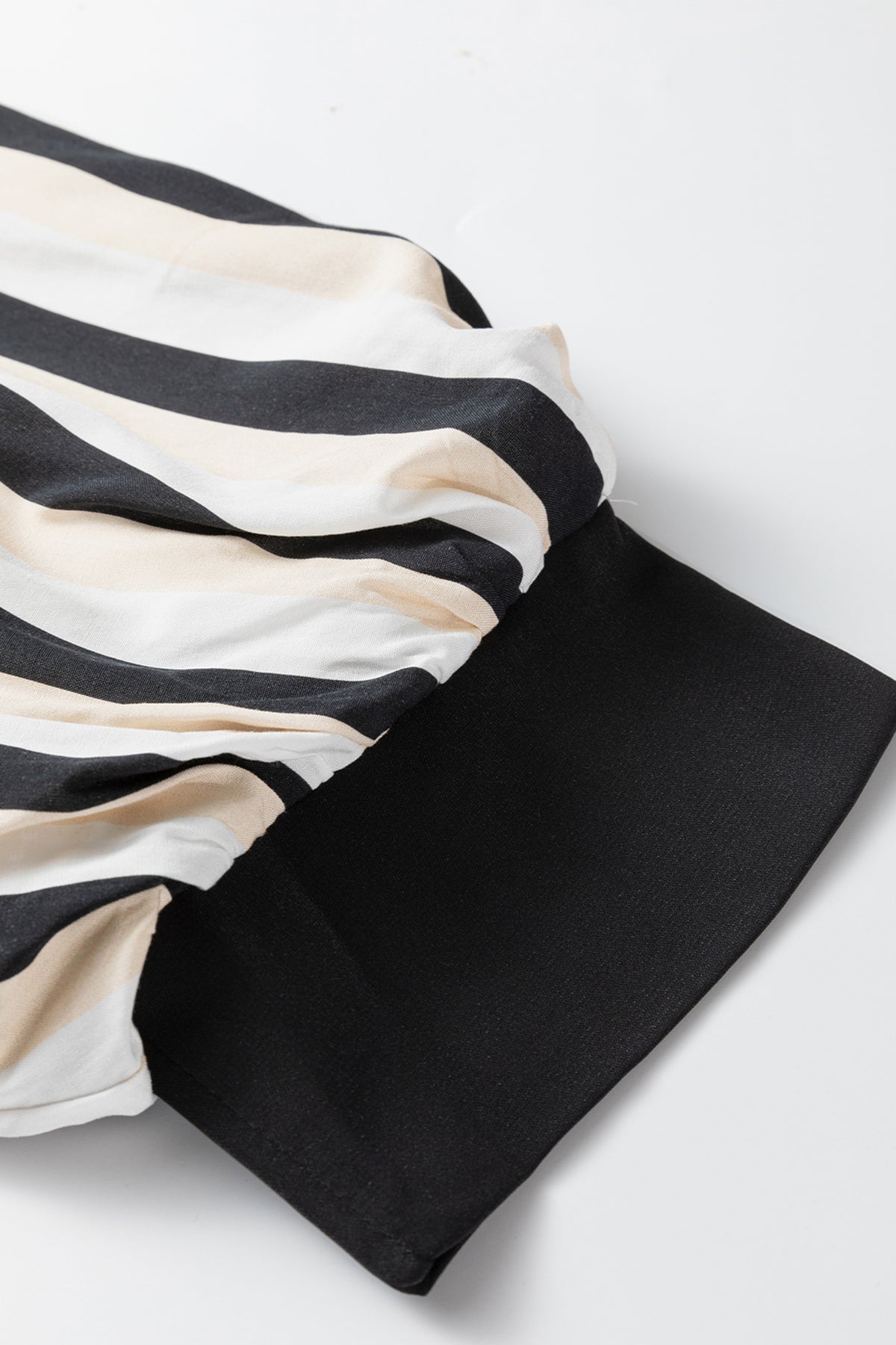 Black Stripe 3/4 Puff Sleeve Shirt Style Button Down Midi Dress
