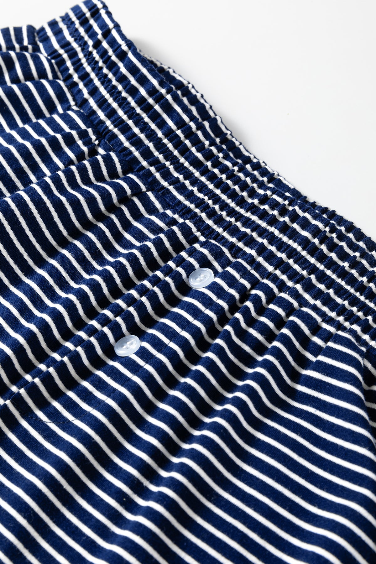 Blue Stripe Drop Shoulder Round Neck Long Sleeve Tee and Buttoned Shorts 2pcs Lounge Set