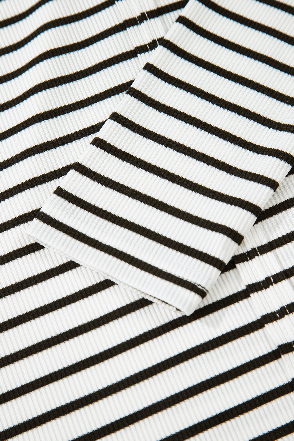 Black Stripe Ribbed Knit Half Button Long Sleeve Slim Top
