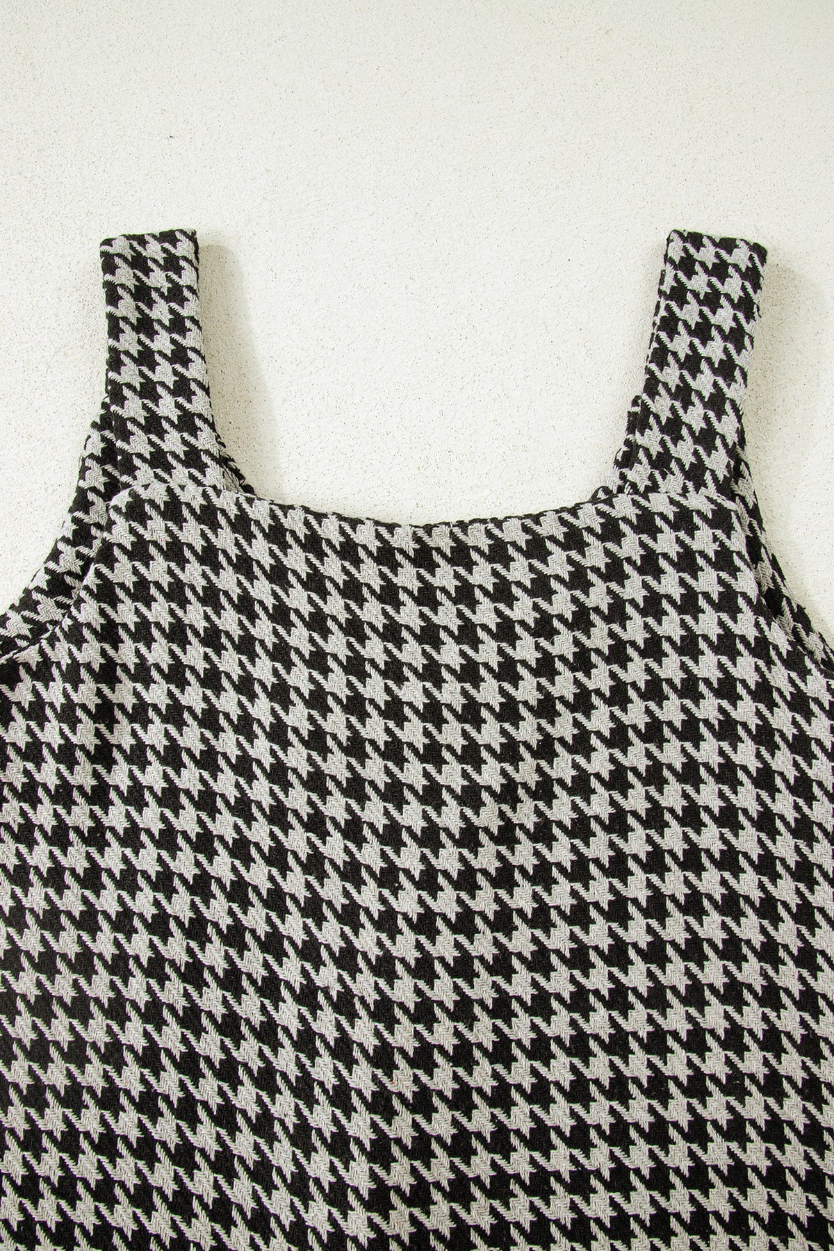 Khaki Houndstooth Print V Neck Sleeveless Mini Dress