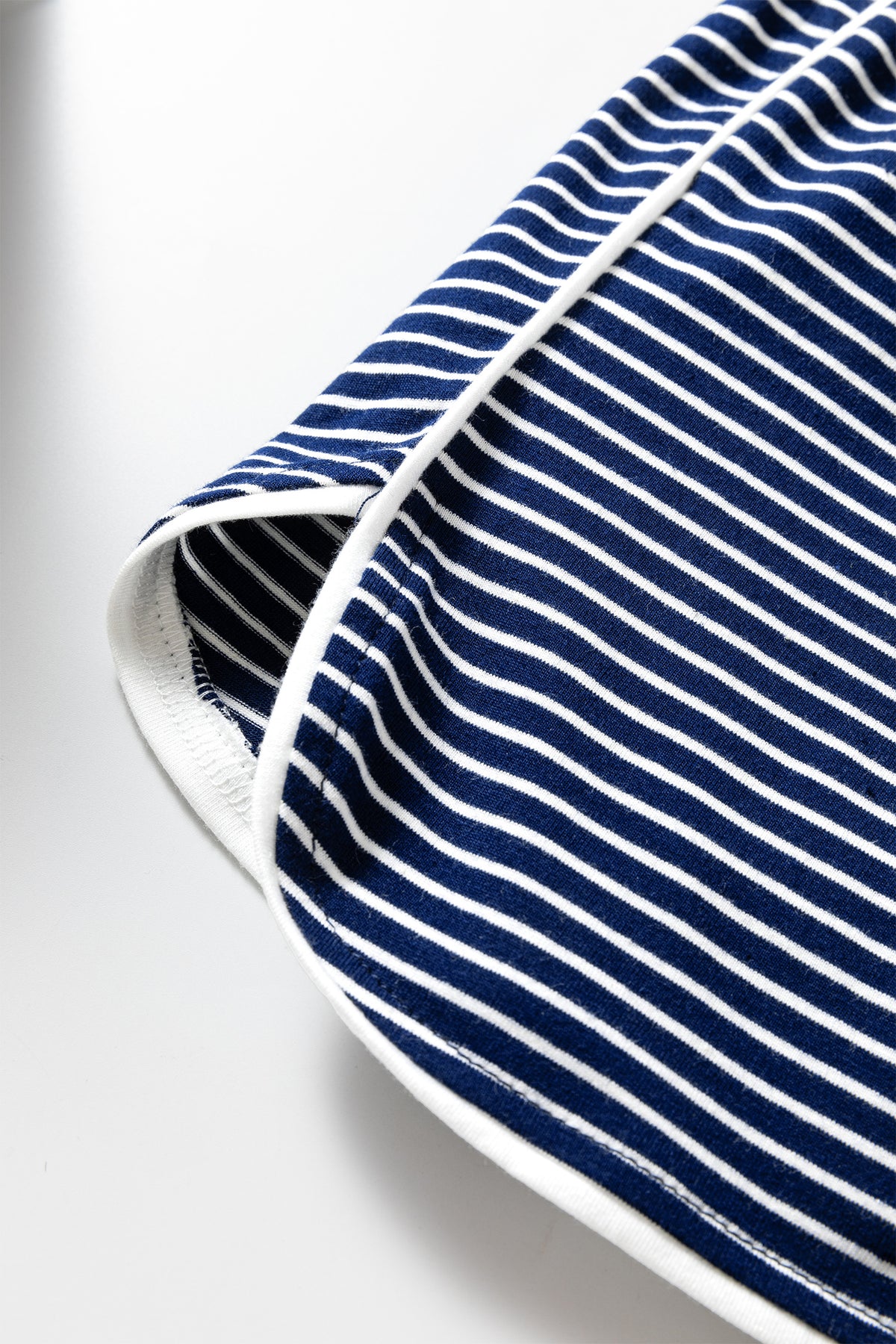 Blue Stripe Drop Shoulder Round Neck Long Sleeve Tee and Buttoned Shorts 2pcs Lounge Set