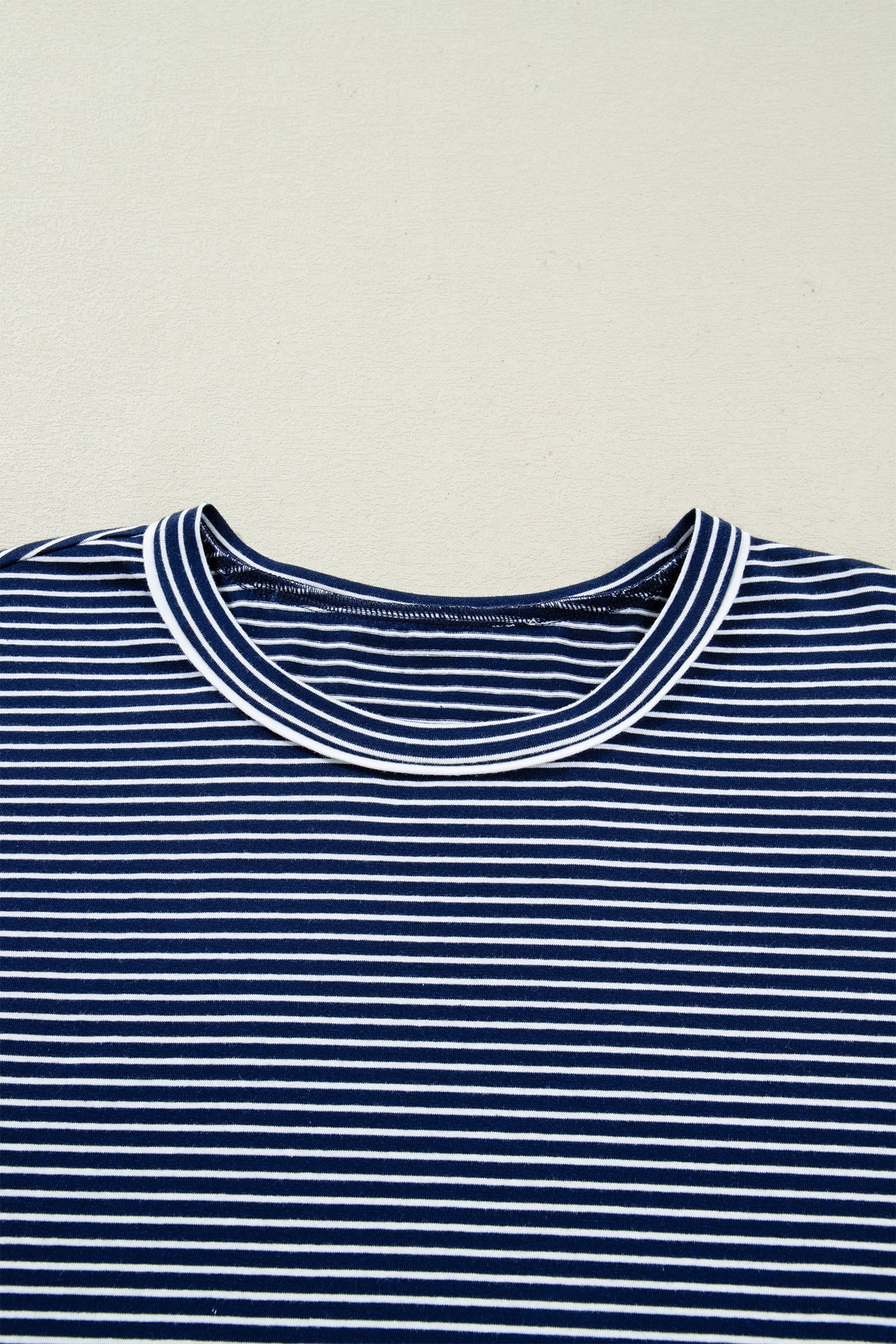 Blue Stripe Drop Shoulder Round Neck Long Sleeve Tee and Buttoned Shorts 2pcs Lounge Set