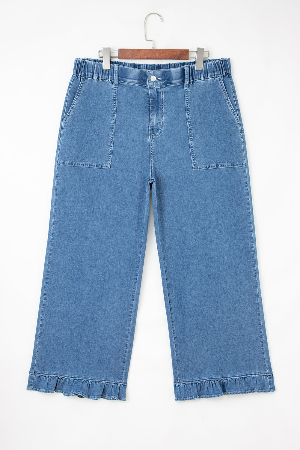 Ashleigh Blue Plus Size Elastic Waist Ruffled Wide Leg Denim Pants