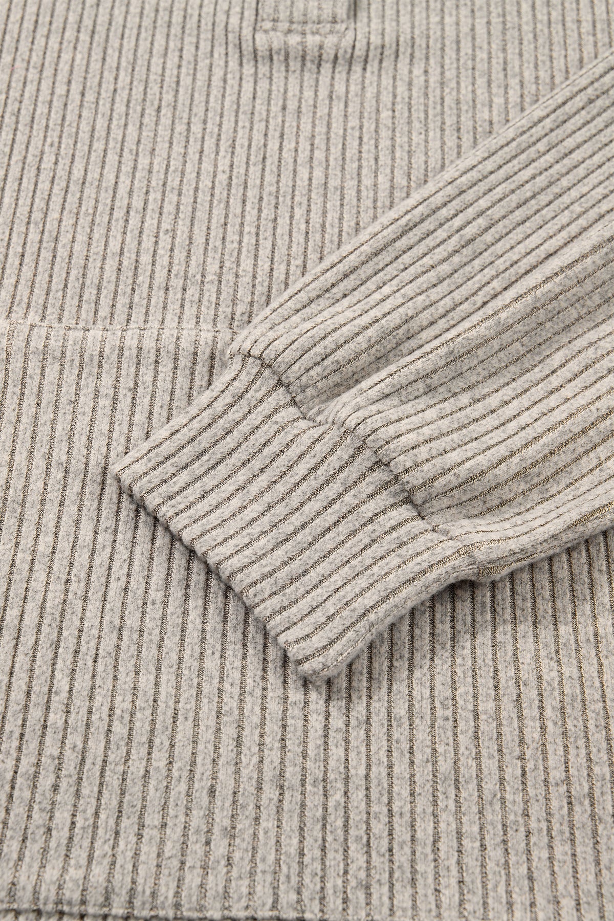 Simply Taupe Plus Size Ribbed Knit Kangaroo Pocket Henley Long Sleeve Top