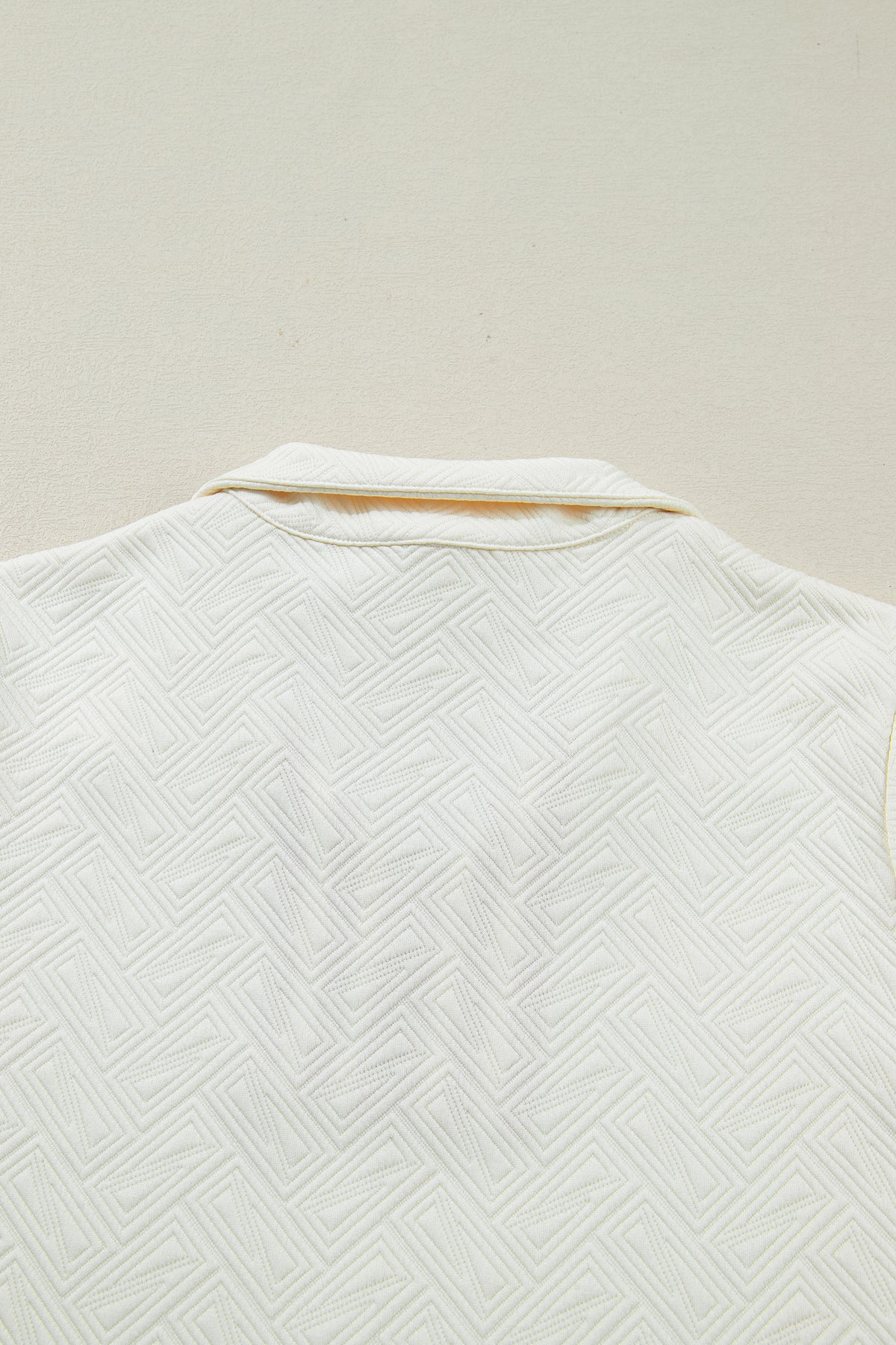 White Textured Knit Contrast Striped Accent Zipped Collar Pullover Top