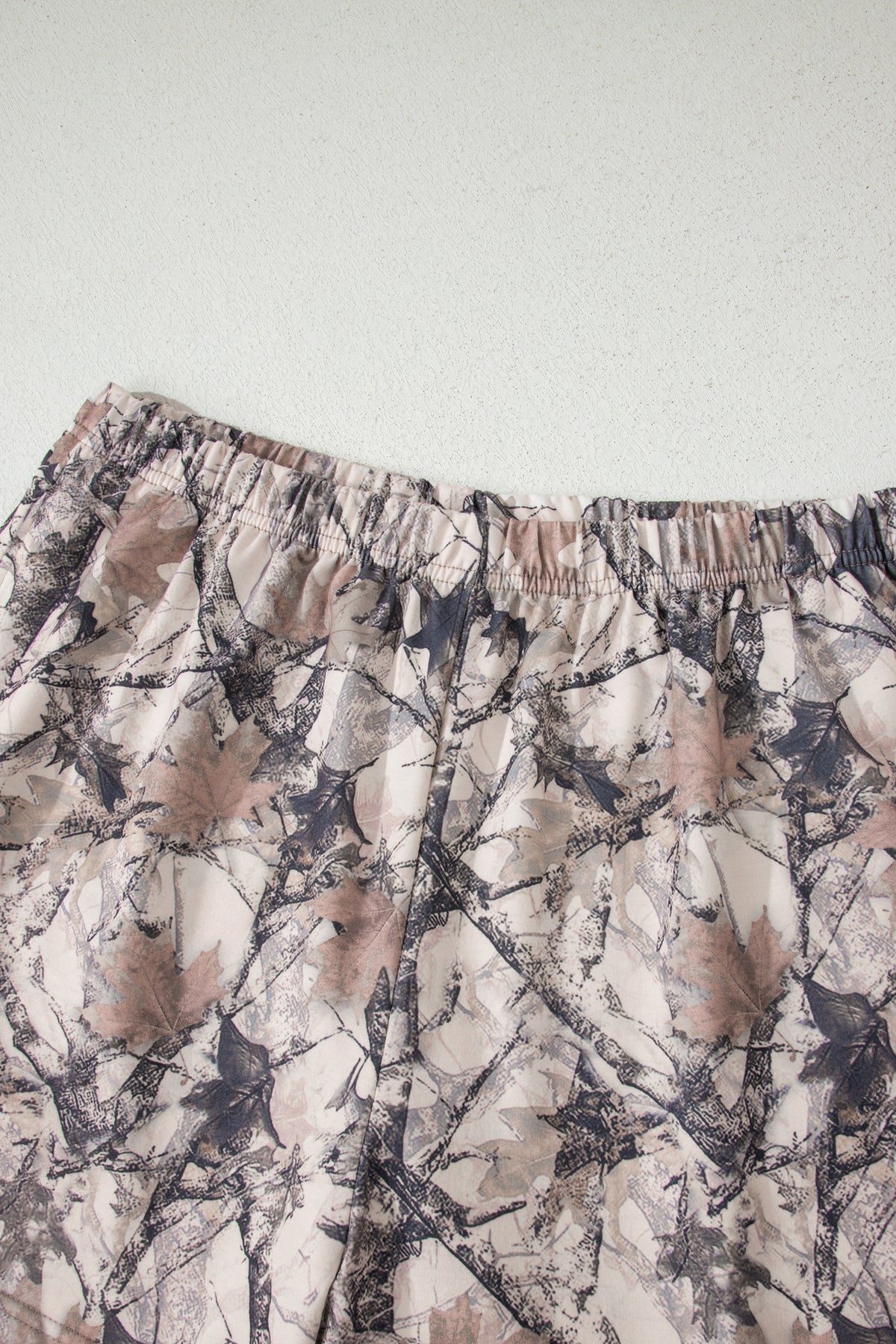 Khaki Woodland Camo Print Long Sleeve Top Casual Short Set